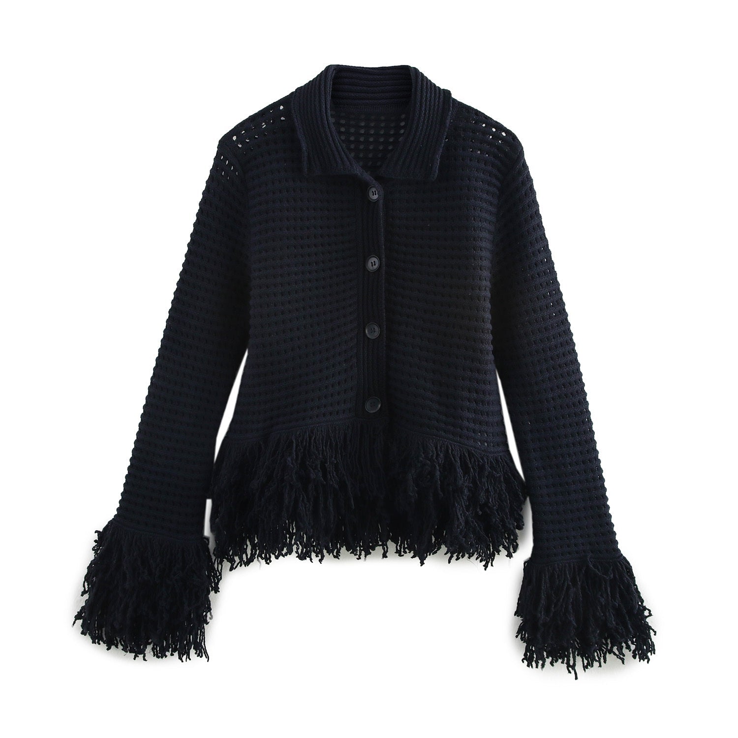 Elegantes Damen Tweed-Set – Schwarze Jacke mit Fransen & Minirock