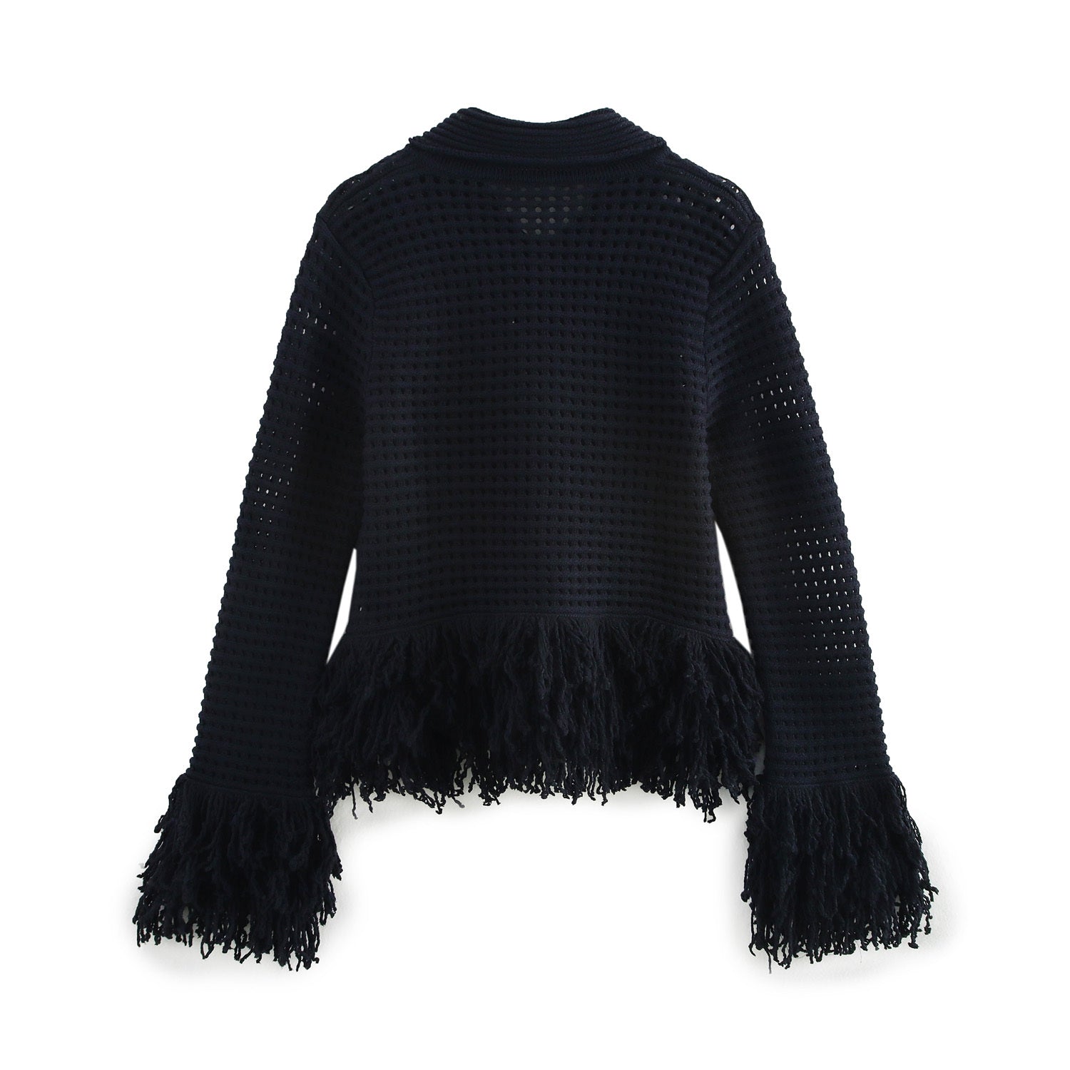 Elegantes Damen Tweed-Set – Schwarze Jacke mit Fransen & Minirock