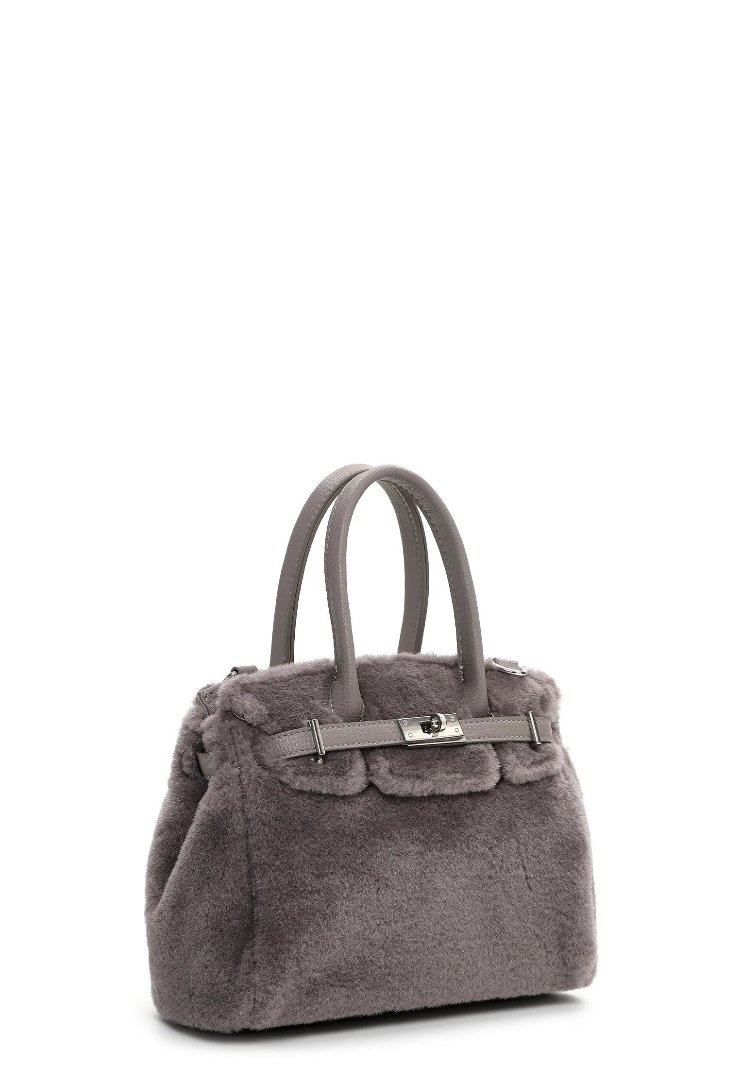 Luxuriöse Handtasche mit Fell-Optik – Elegante Damen Tasche in Grau
