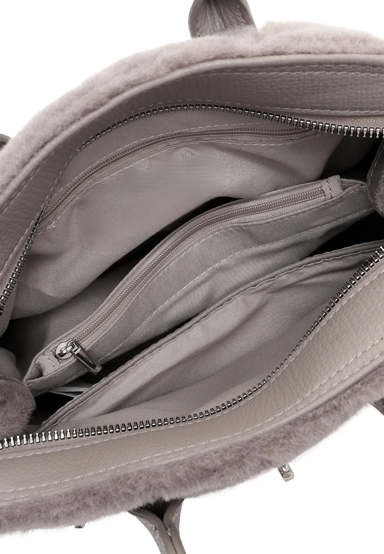 Luxuriöse Handtasche mit Fell-Optik – Elegante Damen Tasche in Grau