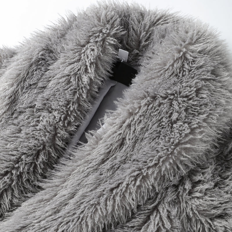 Eleganter Oversize Kunstfellmantel – Flauschiger Damenmantel in Grau
