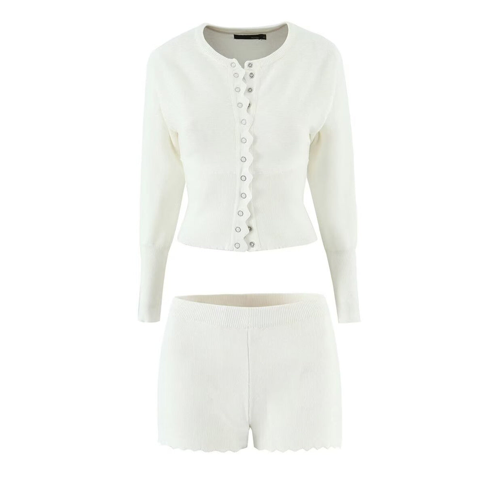 Elegantes Strick-Set aus Cardigan & Shorts – Zweiteiliges Damen Set