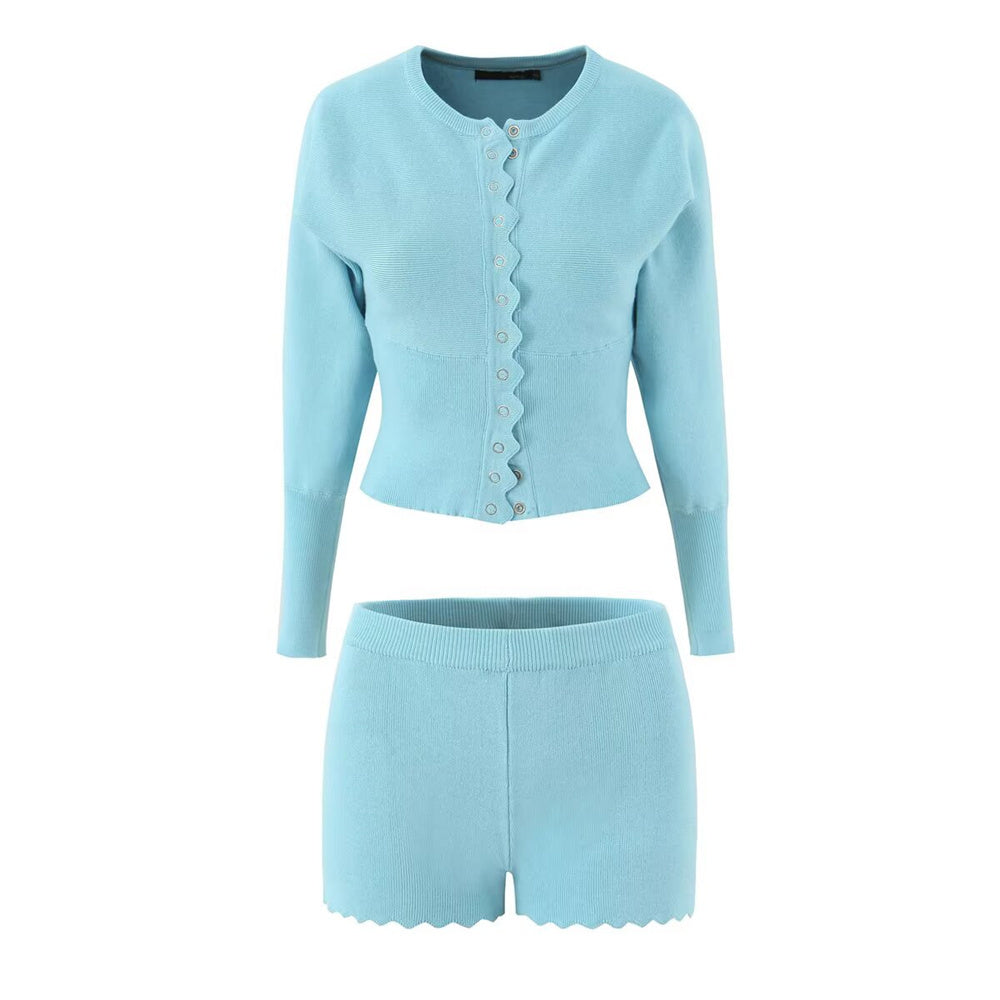 Elegantes Strick-Set aus Cardigan & Shorts – Zweiteiliges Damen Set