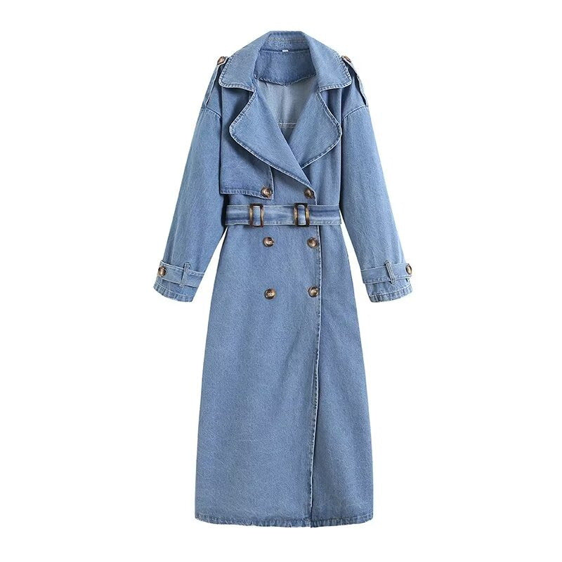 Langer Denim-Trenchcoat Damen