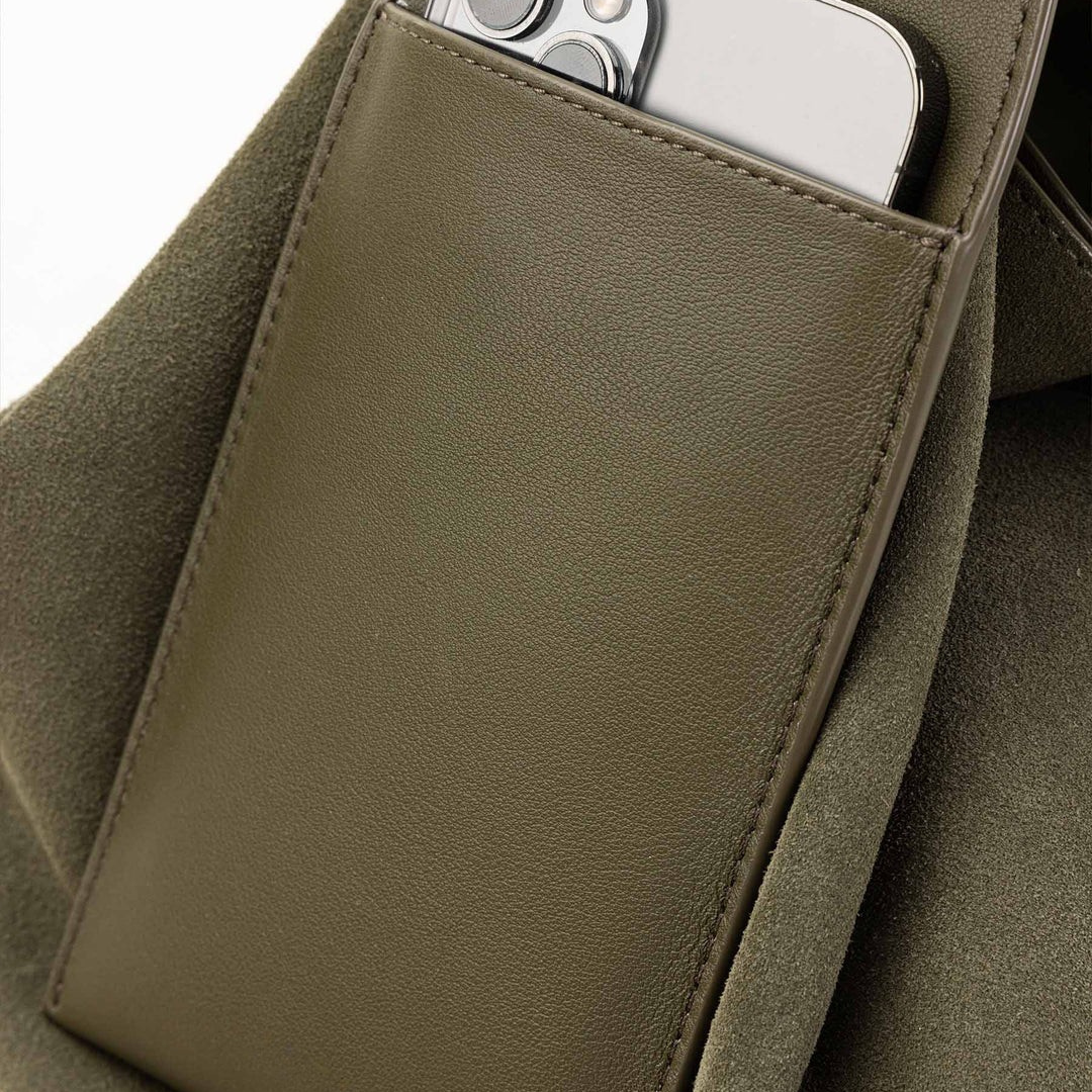 Elegante Schultertasche aus Wildleder-Optik – Damen Tasche in Braun & Grün