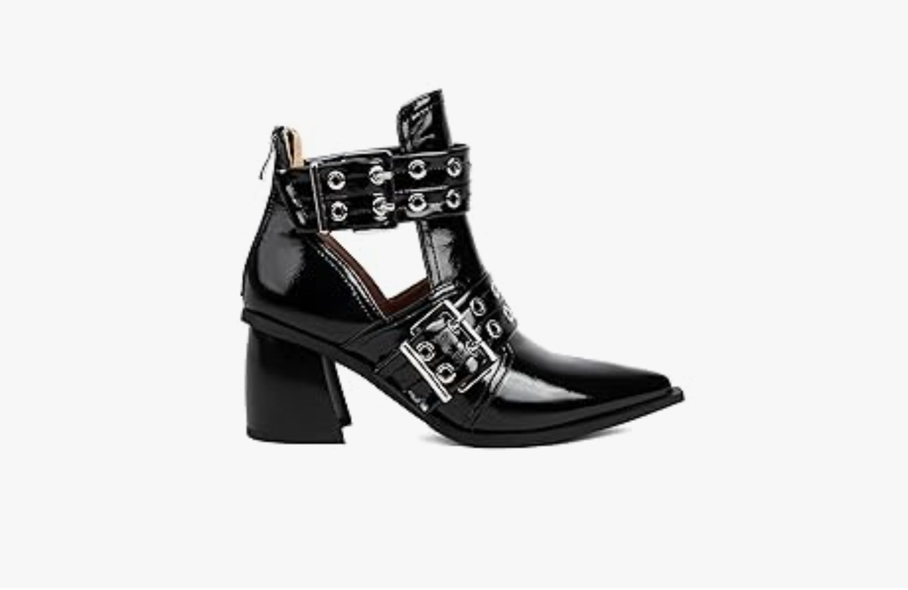 Lack-Stiefeletten mit Schnallen – Schwarze Ankle Boots im Biker-Style