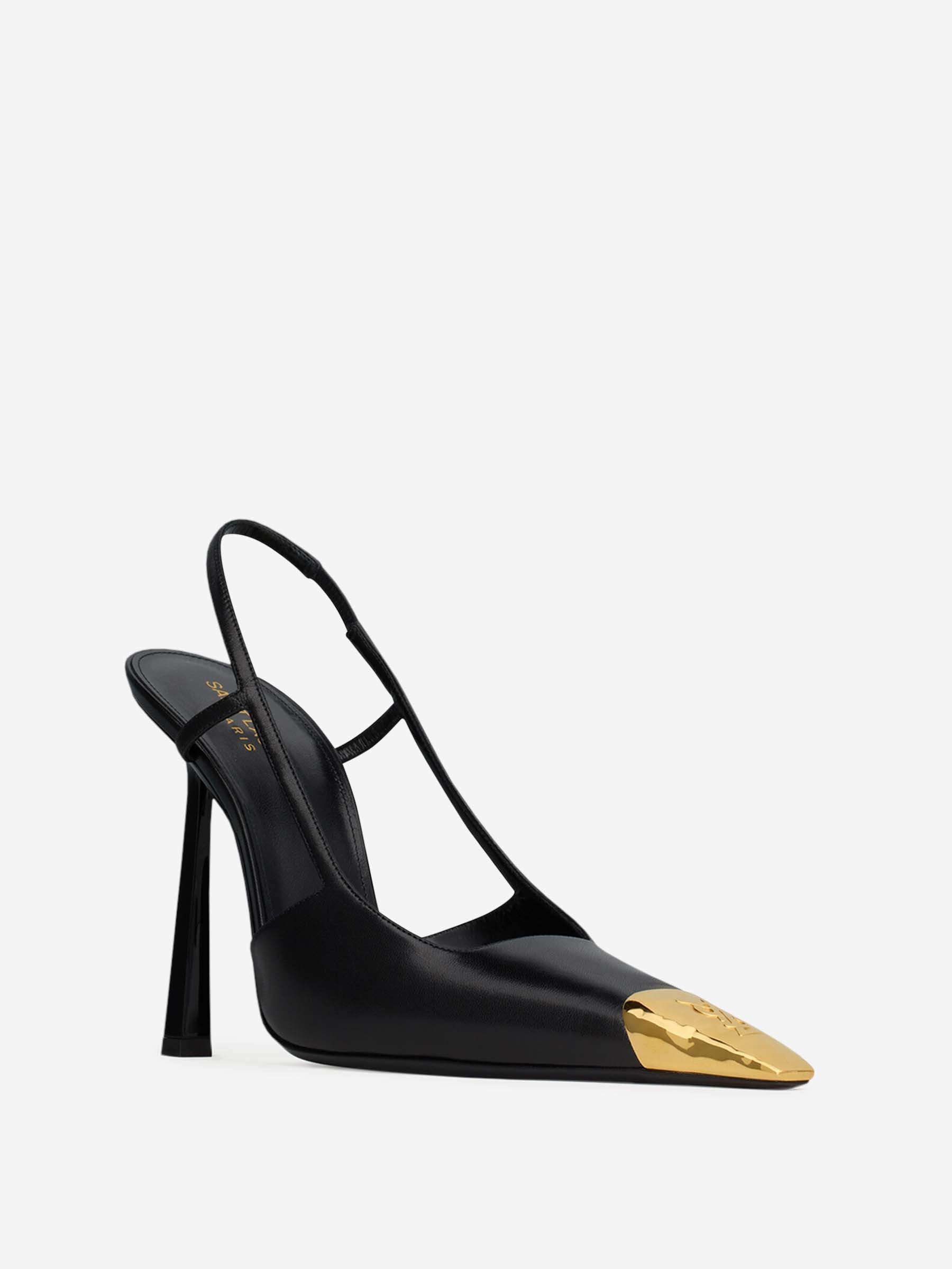 Schwarze Slingback-Pumps mit goldenem Zeh