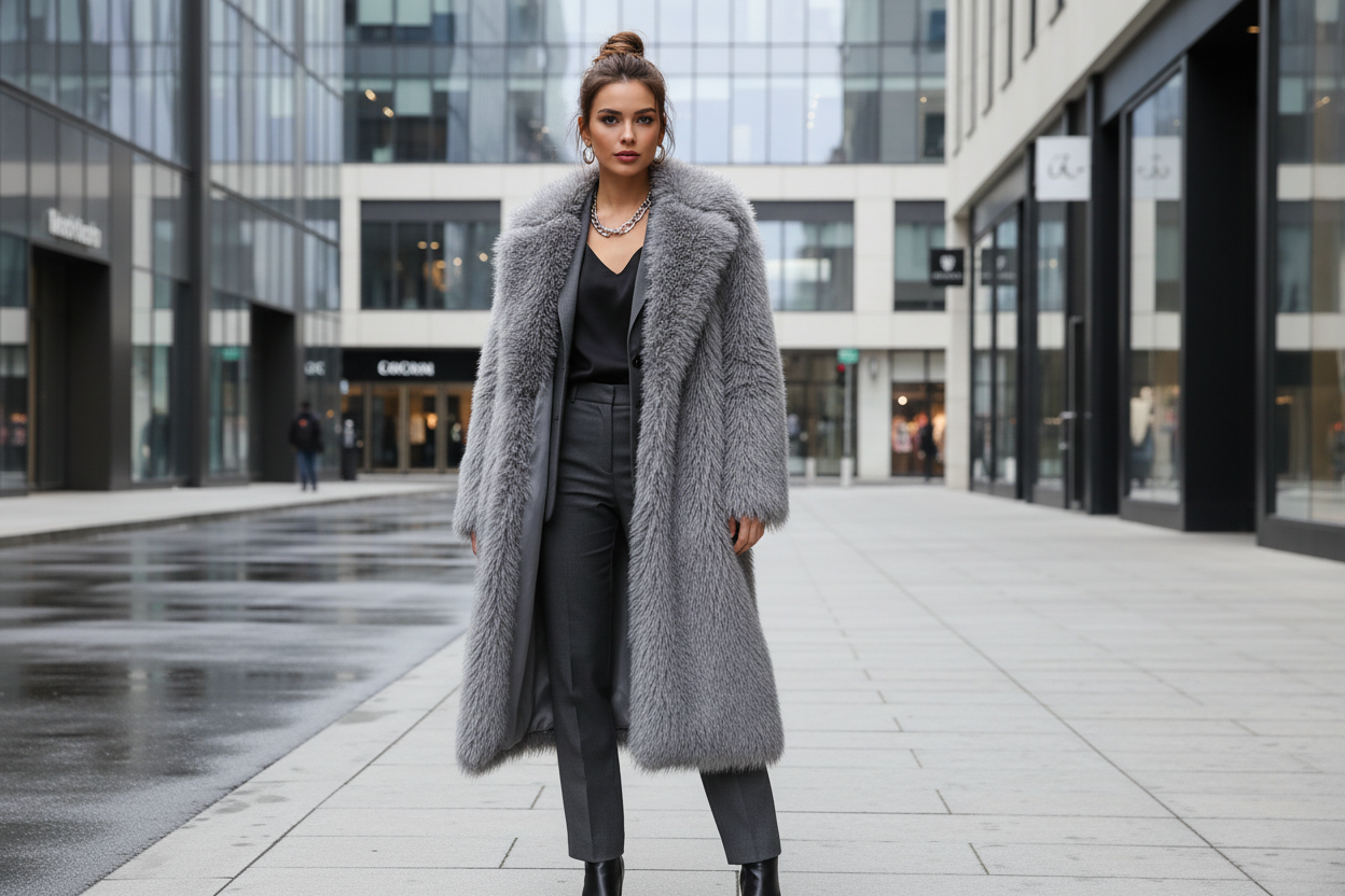 nein mit dem mantel von dem produkt dem grauen mit fell